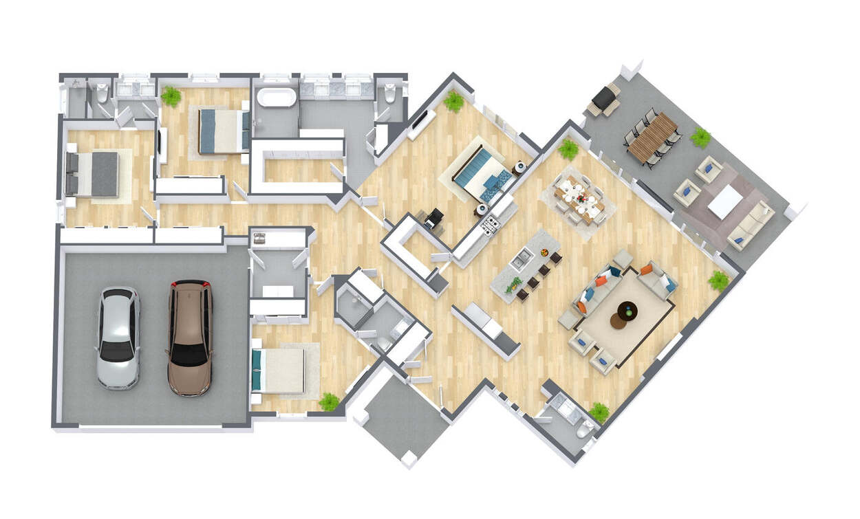 3D floor plan render of a Montecito custom home